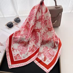 Imitation Silk Red Print Square Scarf For Women, Bandana Spring/Summer Luxury Scarf,Hair Head Band For Dressing Up Your Look