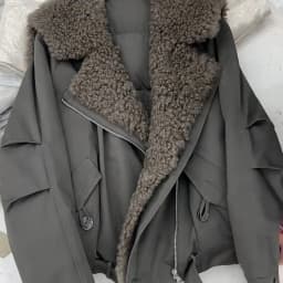 Women Warm Wool Perm Oversized Thick Coat Winter Fashion Faux Fur Collar Padded Jacket Drawstring Waist Streetwear Chic Tops