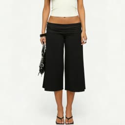 Summer Gaucho Pants Women Fold Over Cropped Capri Pants Low Rise Wide Leg Yoga Capris Palazzo Culotte Stretch Bottoms Streetwear