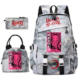 Demon Slayer Anime Backpack Set for Girls Demon Slayer 3Pcs School Bag Lunch Kit Pouch