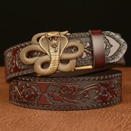 SupSindy New Men Genuine Leather Belt Luxury Snake Metal Automatic Buckle Cowhide Belts for Men Jeans Waistband Male Strap Black