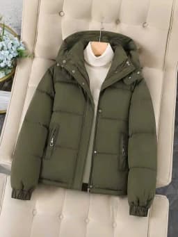 Hooded Thick Coat Short Length Urban Style with Loose Fit Long Sleeve Regular Sleeve Commuter Chic Zipper Closure Women Coats