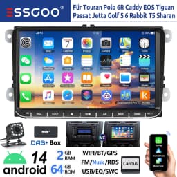ESSGOO 9" Android 14 4+64G Carplay Car Stereo GPS NAVI WIFI RDS FM Bluetooth For VW Golf 5 6 Passat Polo Touran Tiguan Caddy EOS