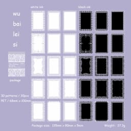 JIANWU 30 Sheets Lace Fantasy Series Black Ink and White Ink PET Stickers Book Creative DIY Decor Collage Journal Stationary
