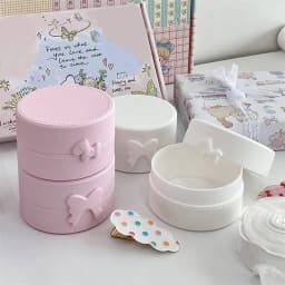 Cute Cartoon Bow Pony Round Ring Earrings Box Luxury Dustproof Hair Accessories Packaging Display Box Portable Storage Box