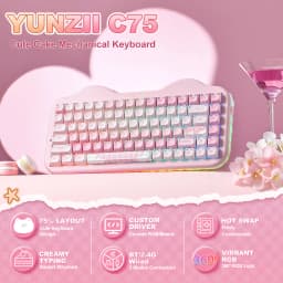 YUNZII C75 MAO Edition Mechanical Keyboard,Cute Ear Translucent Keycap,Wireless 75% NKRO Keyboards,RGB Cake Design for Win/Mac