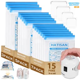 15 Pack Vacuum Storage Bags with Electric Pump, Vacuum Storage Bags Space Saver, Vacuum Compression Bags for Clothes, Bedding