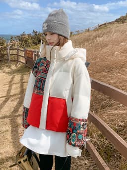 Winter Embroidery Hooded Patchwork Down Jacket Women White Duck Down Warm Jackets Female Thick Quilted Short Parka Outwears Coat