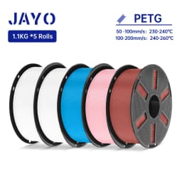 JAYO 3D PETG/PLA/PLA+ Filament 1.75mm +/-0.02mm PLA Filament 5 Rolls For Bambu FDM 3D Printer Neatly Wound 3D Printing Material