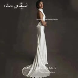 Customized Elegant Simple Mermaid White Wedding Dresses Sexy Backless Bridal Halter Sleeveless Gown Vestido Elegant Floor-Length