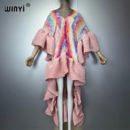 WINYI Summer Pleated Elastic Maxi Kaftan Boho Evening Dress Elegant Beach Cover Up Luxury Party Dress Dubai Style Abaya