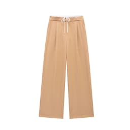 Splicing Design Solid Color Pants Women Fashion Simple Elastic Waist Lace Up Trousers Lady All-match Commuting Straight Pant New