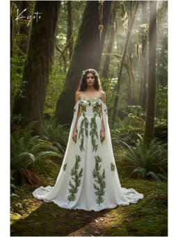 Kyoto Customized Green Leaf Embroidery With Cape Wedding Dress Off Shoulder A-line vestidos de noche Lace-up Sweep Train Formal