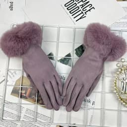 Suede Soft Warm Gloves Women's Woolen Mouth Winter Cycling Plus Velvet Finger Gloves Cycling Driving Thickened Furry Gloves G434