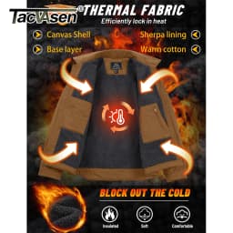 TACVASEN Heavy Duty Canvas Work Jackets Mens Construction Duck Retro Jacket Sherpa Waterproof Warm Winter Coats Cotton Pockets
