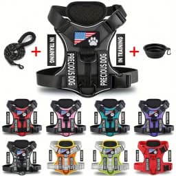 Service Dog Harness & Leash Set with 1pc Folding Bowl Reflective Adjustable Dog Vest Harness Soft Oxford Pet Harness For Small M