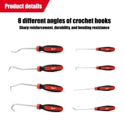 Milwaukee 8-Piece Hook Picking Set, Different Angle Hook Picking and Pulling, Professional Manual Tool 4932480569/48-22-9218