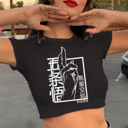 2000s Hip Hop Crop Top  Tshirt Manga Japanese Anime Jujutsu Kaisen T Shirt Gojo Satoru Tops Yuji Itadori Cropped Tees T-shirt
