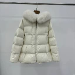 Schinteon Women 100% Real Fox Fur Collar White Duck Down Jacket with Hood Autumn Winter Warm Casual A-lined Warm Outwear Cape