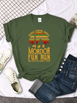 Middle Earth'S Annual Mordor Fun Run Print T-Shirt Essential Creativity Tshirts Trend Round Neck T-Shirts Hip Hop Trend T-Shirts