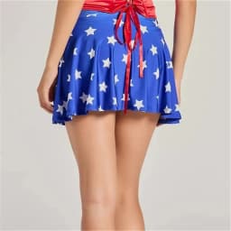Women Star Print Blue Flared Mini Skirt High Waist A‑Line Short Skirt Halloween Cosplay Party Costume Fancy Dress Bottoms