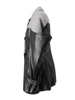DEAT Fashion PU Leather Patchwork Blazer Women's Lapel Slim Double Breasted Long Sleeves Suit Jacket Autumn New 7A1518