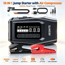 AEGNITE 10000A 10-in-1 Portable CarJump Start Jump Power Supply with Tire Inflator Combo 12V Battery Charger 150PSI Air Pump LED USB Quick Charge Input/Output Multi-Function Roadside Emergency Tool