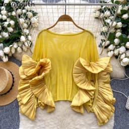 Chic Blouses for Women's Temperament Lady Tops Ruffles Gauze Loose Shirts 2025 Blusas Mujer De Moda Folds Korean Summer Blouse
