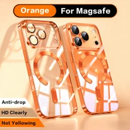 Fashion Orange Magnetic Clear Case For iPhone Air 18 17 16 15 14 13 12 11 Pro Max Plus Wireless Charge Plating Soft Cover