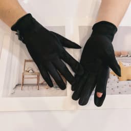 Fahion Suede Leather Bow Thicken Touch Screen Driving Warm Gloves For Sports Winter Outdoor Plus Velvet Cold Protection Women's