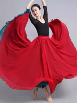Black White Double Layered Chiffon Skirt 360 Degree Rotation Dance Costume New Style Human World Dancewear Maxi Skirt