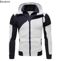 Men's Hoodies Jacket Slim Fit Hooded Zipper Patchwork Coats Man Solid Thicken Warm Sweatshirt Men's Casual Outdoor Clothing Tops