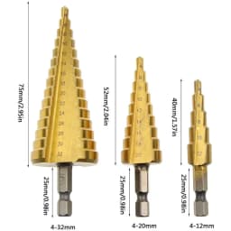 3pcs 1 / 4 " Titanium Coated Metal Hex Core Drill Bits Hss Step Drill Bit Set Cone Hole Cutter Taper Metric 4 - 12 / 20 / 32mm