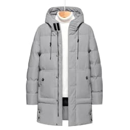 Men Mid Long Hooded Padded Cotton Jacket Plus Size Thick Warm Quilted Winter Coat Drawstring Hood Casual Cold Weather Outerwear