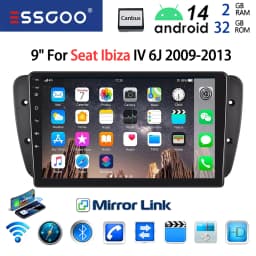 ESSGOO Android 14 2DIN Car Stereo Radio 9" Display For Seat Ibiza IV 6J 09-13 Apple Carplay Android Auto GPS Navi BT FM RDS Wifi