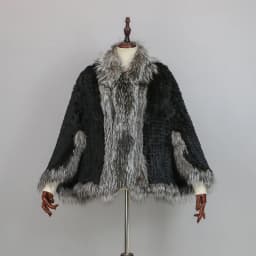 New Extra Long Real Genuine Natural Knitted Rabbit Fur Shawl Coat with Fox Fur Collar Women's Fashion Knit Jacket Cape