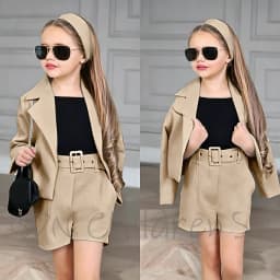 Customized Girl Outfit Solid Yellow Notch Lapel Girl Suits High Quality Party Birthday Children Clothing(Jacket+Short Pants)