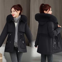 Women's Winter Jacket 2025 New Style Thickened Fleece Lined Waist-Cinching Warm Cotton Coat Long Sleeve Zipper Closure ...