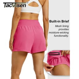 TACVASEN Womens High Waisted Running Shorts Quick Dry Workout Shorts with Built-in Liner Zip Pockets Breathable Athletic Shorts
