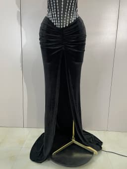 Luxury Sparkly Rhinestones Mesh Sexy Split Velvet Long Dress With Gloves Birthday Celebrate Wedding Gown Stage Photo Shoot Wear