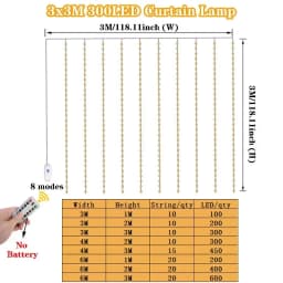 1pc 6x3/3x3/3x2/3x1m USB LED Curtain String Lights EID Mubarak Bedroom Garland Fairy Lamp Wedding Party Home Ramadan Decoration