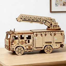 Ury 3D Wooden Puzzle City Series Car Fire Ladder Truck Movable Retro Vehicle Assembly Model DIY Decoration Gift