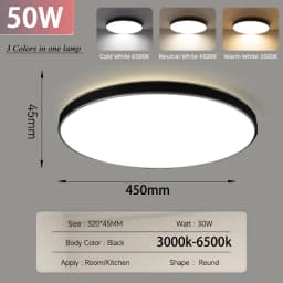 220V LED Ceiling Lights 3 Colors Change Bedroom Lamp Panel LED Indoor Lighting for Home Bathroom Dustproof LED Ceiling Lamp