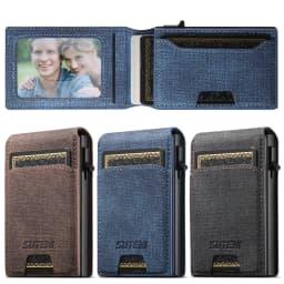Push-out Card High Quality Faux Leather Card Holder Wallet Holder Large Capacity Can Hold 1-12 Cards 1 Photo Black/Brown/Blue