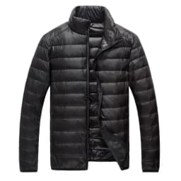 Schinteon Men Ultralight White Duck Down Jacket Thin Stand Collar Solid Color Simple Autumn Outwear