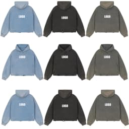 Personalized LOGO custom autumn winter new Boxy version 340g cotton polyester short wide hooded sweater hem tattered old hoodie