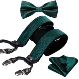 Silver Gold Red Black White Green Blue Pink Silk Mens Suspender Adjustable 6 Clips Braces Bowtie Hanky Cufflinks Set Barry.Wang