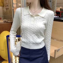 Women Polo Collar Knit Sweater Button-Front Strechy Cable-Knit Long Sleeve Crop Top Plain Jumper Fitted Pullover Tennis Core Y2K