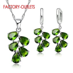 925 Sterling Silver Bridal Jewelry Sets Austrian Crystal Plant Shape Necklaces Hoop Earrings Women Girls Party Anniversary