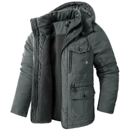 Men's Jacket WINTER Coats USA SIZE Large SIZE Lamb Fleece JACKETS Hooded Cotton Thickened Multi Pocket Casual Mid length Coat